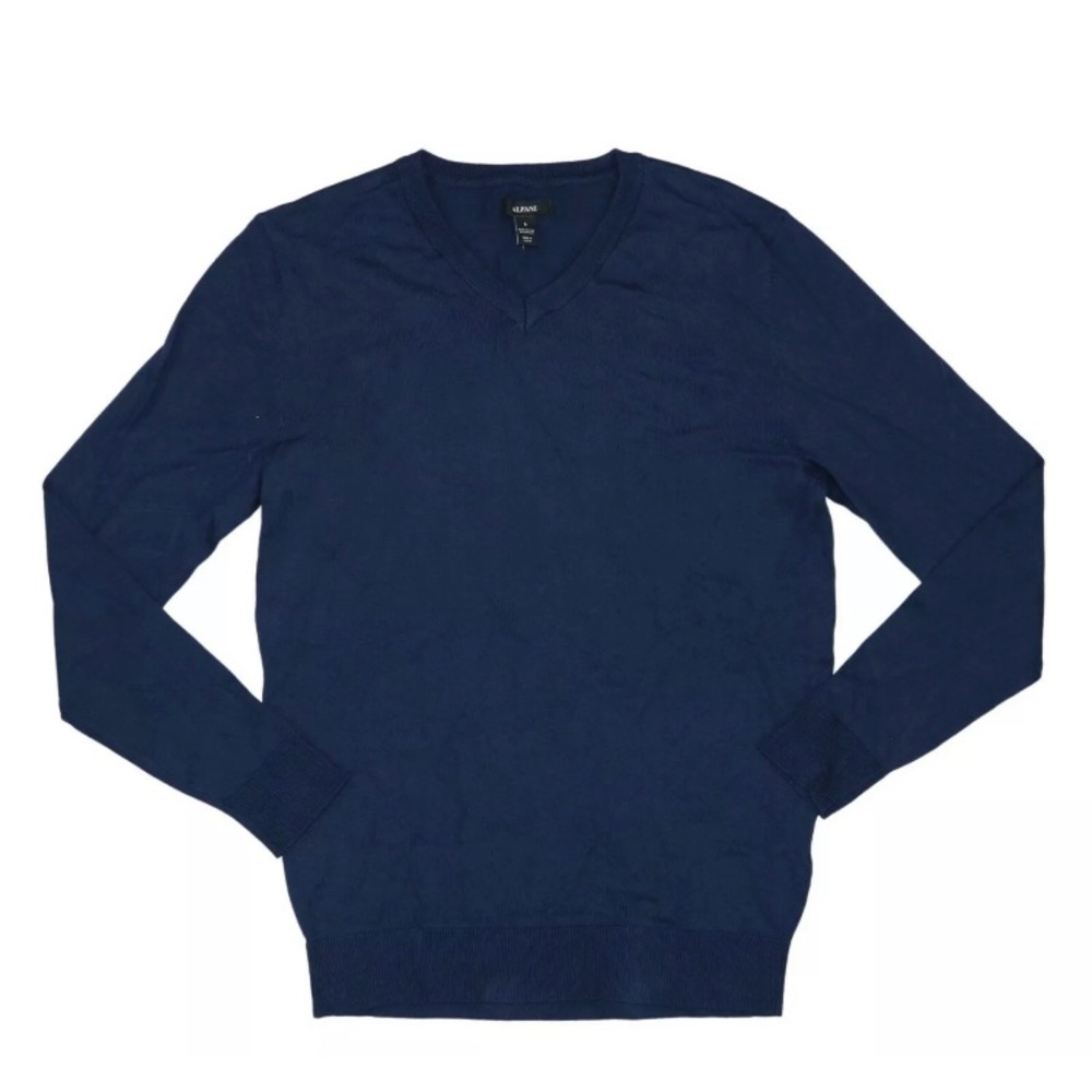 Alfani Mens Cotton Blend V-neck Pullover Sweater, Indigo Heather, Large